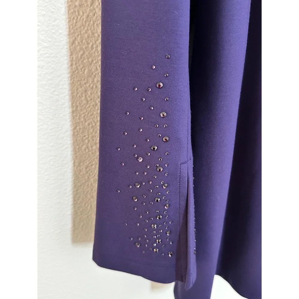Chico's Rhinestone Embellished Split V-Neck Knit‎ Tunic Top Size 3 XL Purple - Picture 5 of 9
